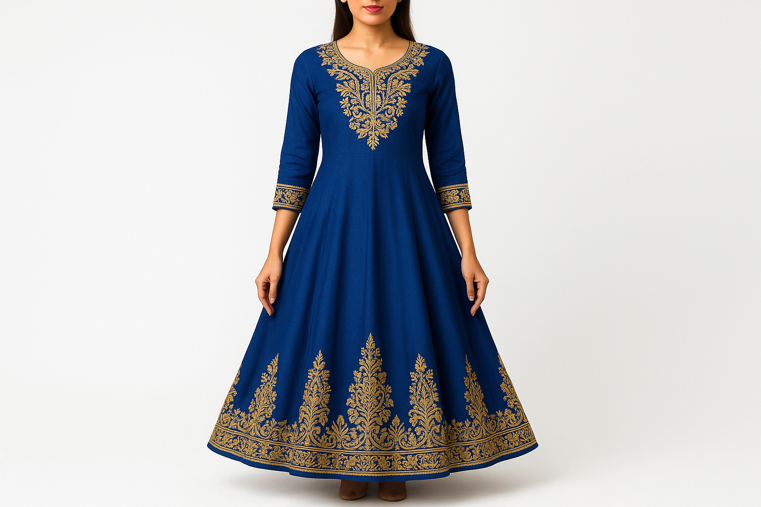 Royal Blue Embroidered Anarkali Kurti