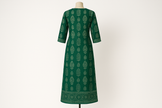 Emerald Green Block Print Floor-Length Kurti with Mirror Work
