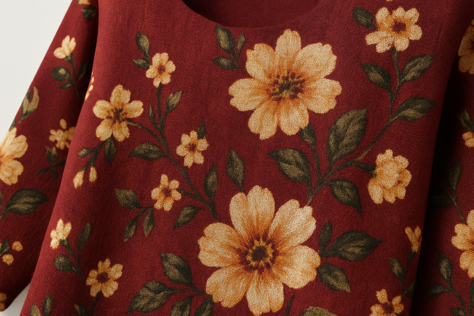 Maroon Floral Print Floor-Length Kurti