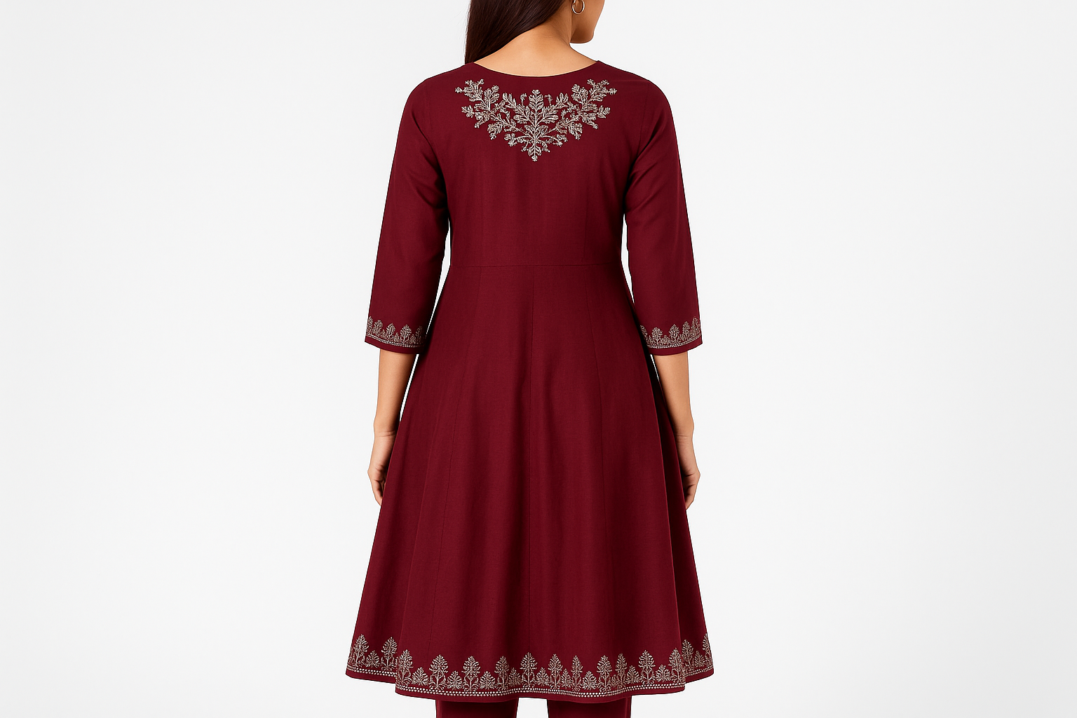 Deep Maroon Embroidered Kurti with Silver Zari Work