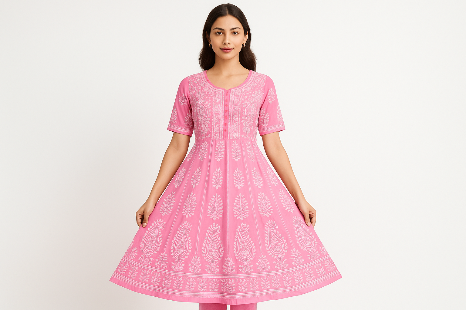 Pink Chikankari Anarkali Kurti