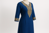 Royal Blue Embroidered Kurti with Golden Thread Work