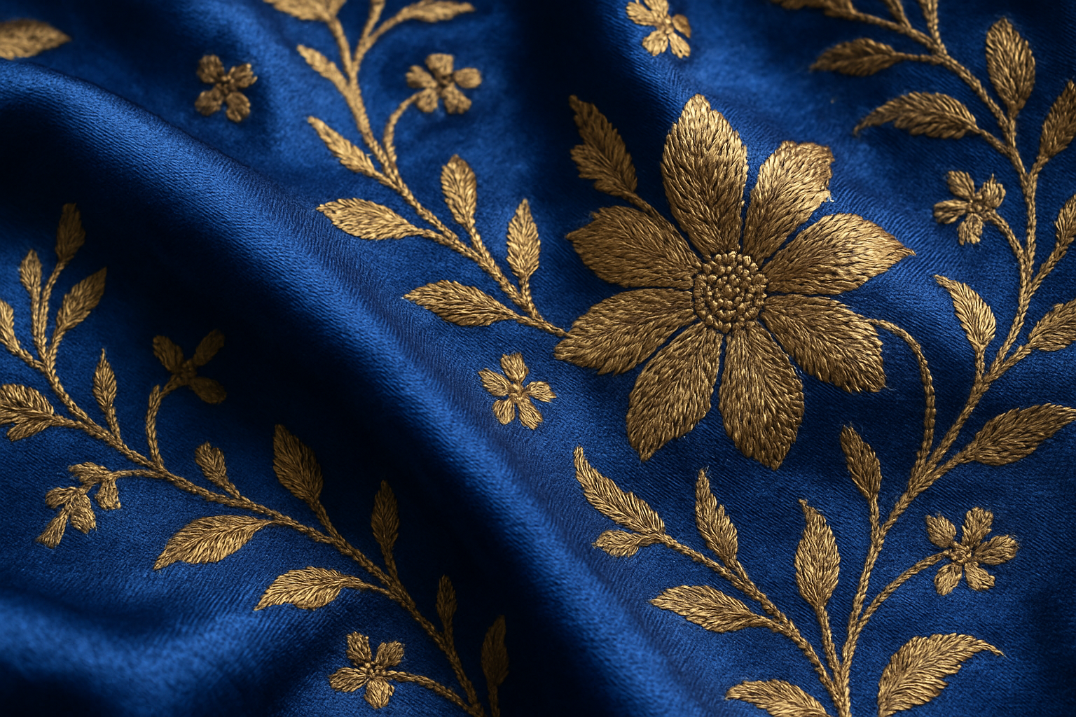 Royal Blue Silk Blend Kurti with Golden Embroidery