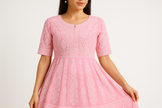 Pink Chikankari Anarkali Kurti
