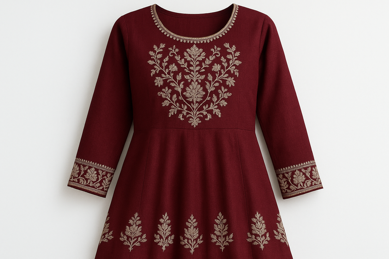 Deep Maroon Embroidered Kurti with Silver Zari Work
