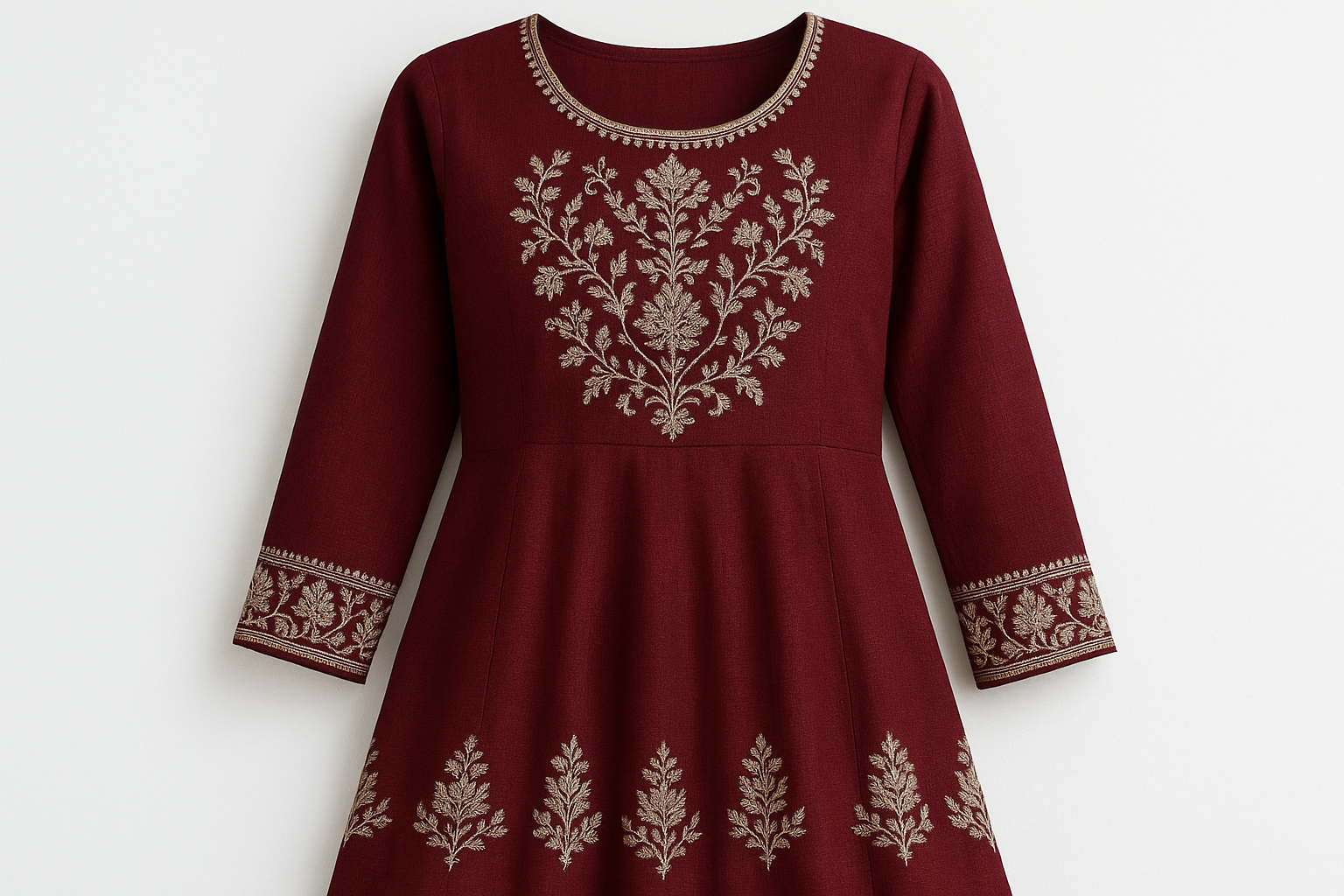 Deep Maroon Embroidered Kurti with Silver Zari Work