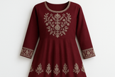 Deep Maroon Embroidered Kurti with Silver Zari Work