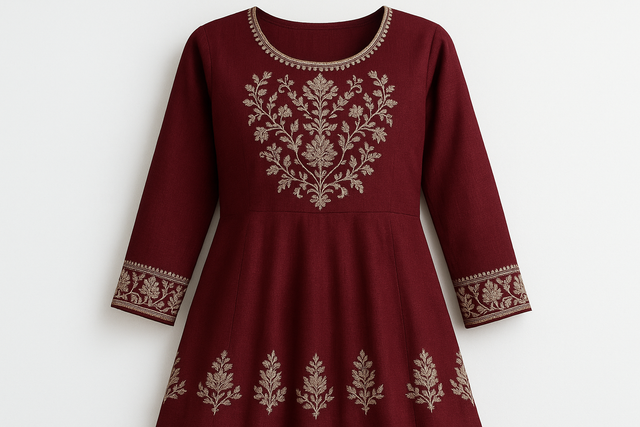 Deep Maroon Embroidered Kurti with Silver Zari Work
