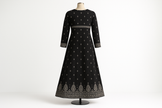 Black Silver Zari Floor-Length Kurti with Geometric Patterns