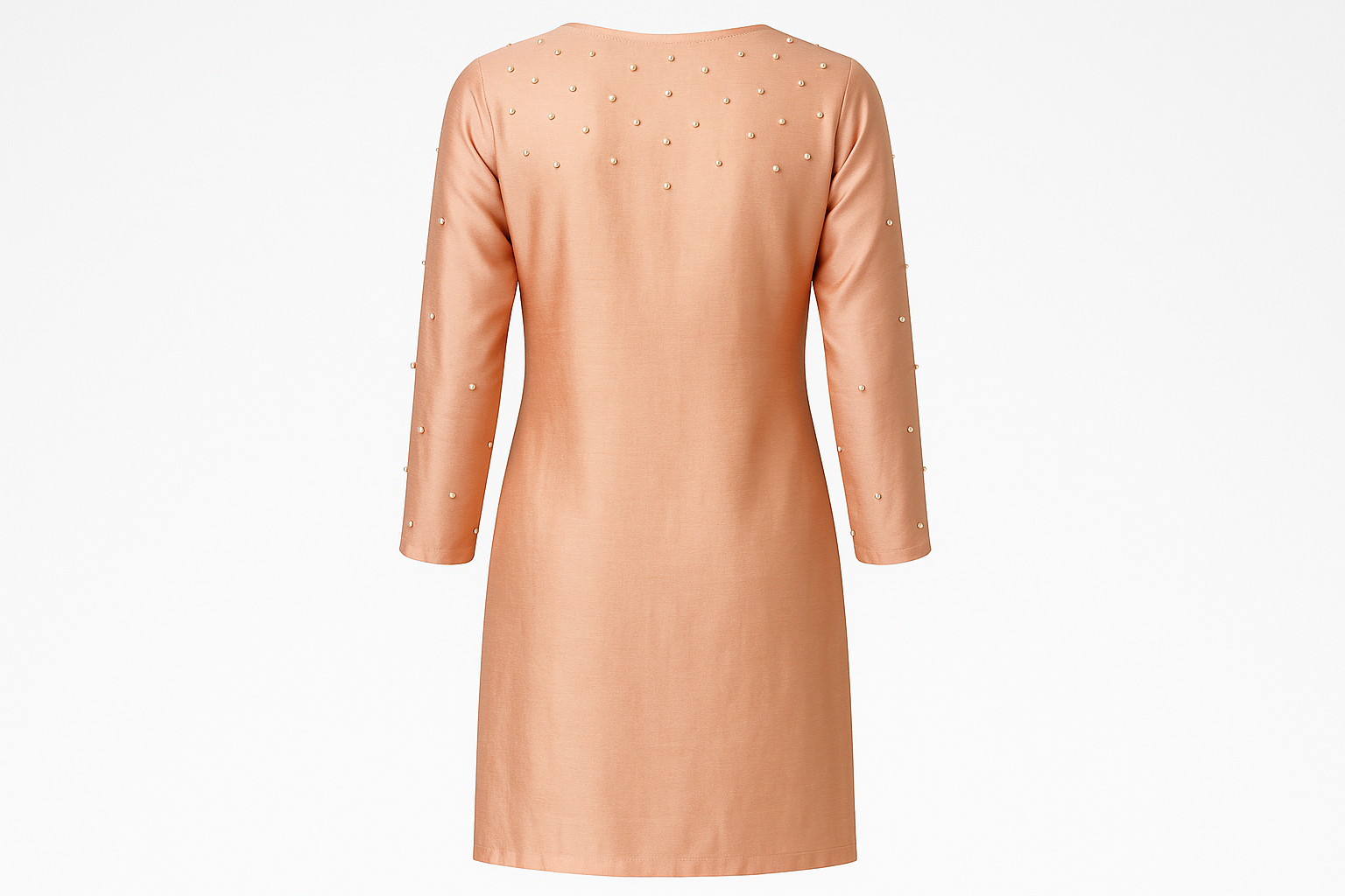 Soft Peach Silk Blend Kurti with Pearl Embellishments