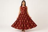 Maroon Floral Print Anarkali Kurti