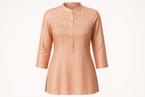 Soft Peach Silk Blend Kurti with Pearl Embellishments
