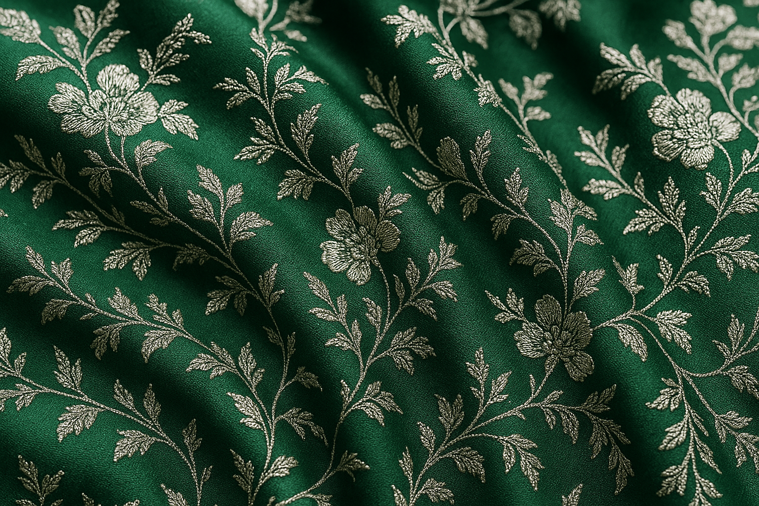 Emerald Green Silk Blend Kurti with Silver Thread Work