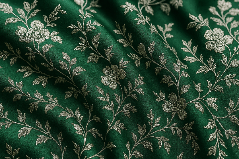 Emerald Green Silk Blend Kurti with Silver Thread Work