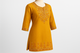 Mustard Yellow Embroidered Kurti with Mirror Work