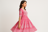 Pink Chikankari Anarkali Kurti