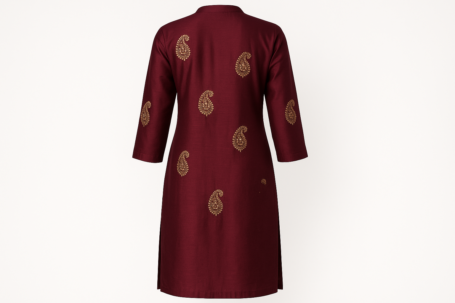 Deep Maroon Silk Blend Kurti with Paisley Embroidery