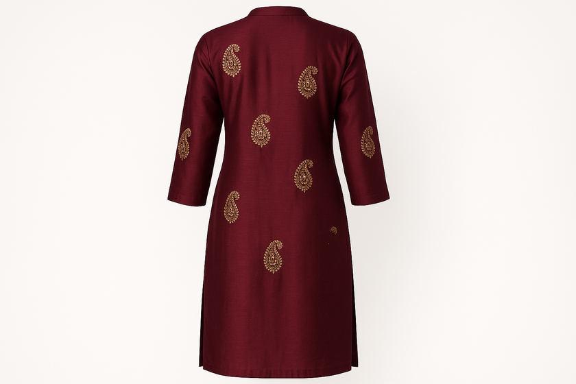 Deep Maroon Silk Blend Kurti with Paisley Embroidery