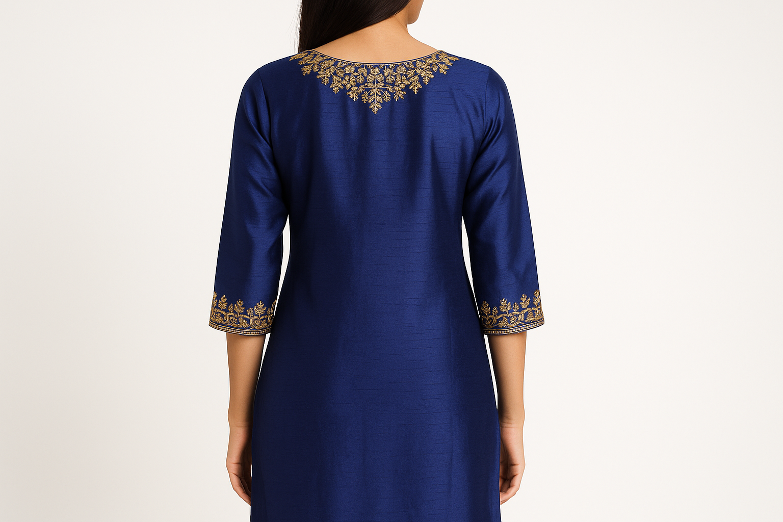Royal Blue Silk Blend Kurti with Golden Embroidery