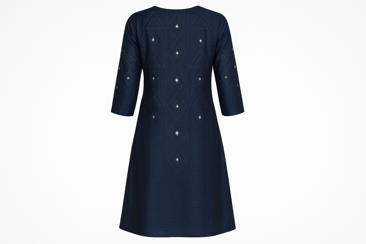 Navy Blue Silk Blend Kurti with Geometric Mirror Work