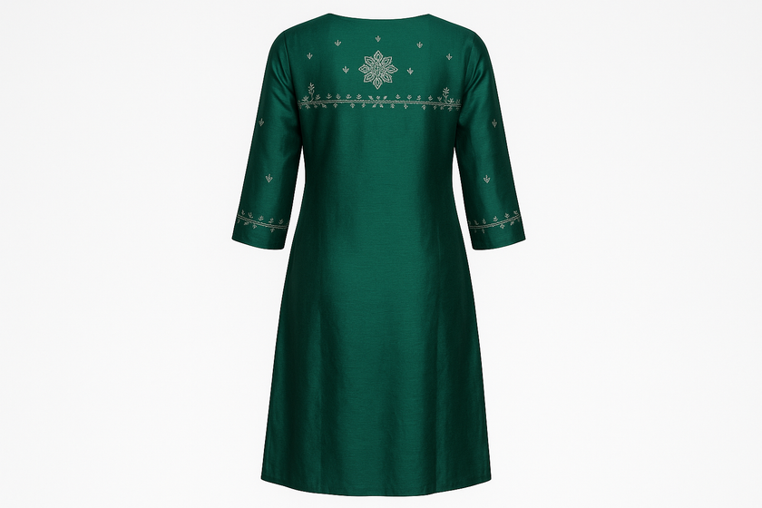 Emerald Green Silk Blend Kurti with Silver Thread Work