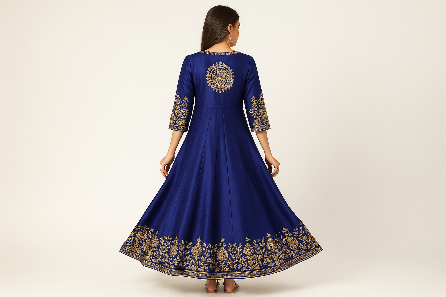 Royal Blue Embroidered Anarkali Kurti