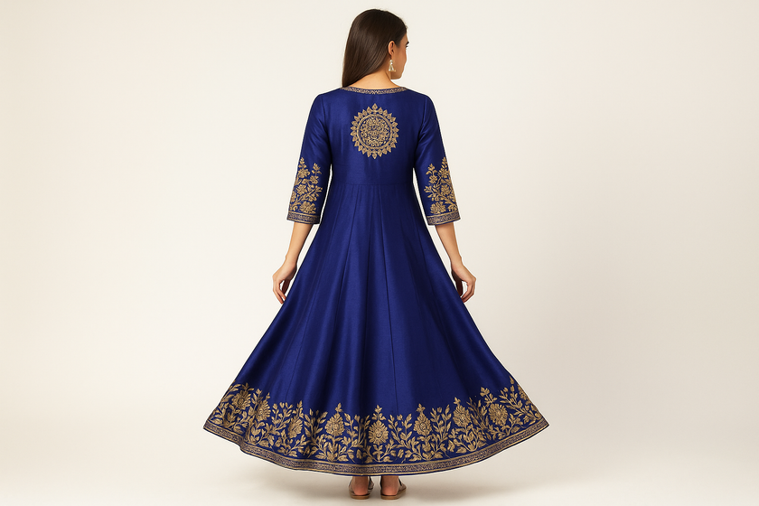 Royal Blue Embroidered Anarkali Kurti