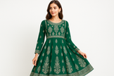 Emerald Green Silver Zari Anarkali Kurti