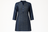 Navy Blue Silk Blend Kurti with Geometric Mirror Work