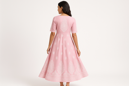 Pink Chikankari Anarkali Kurti