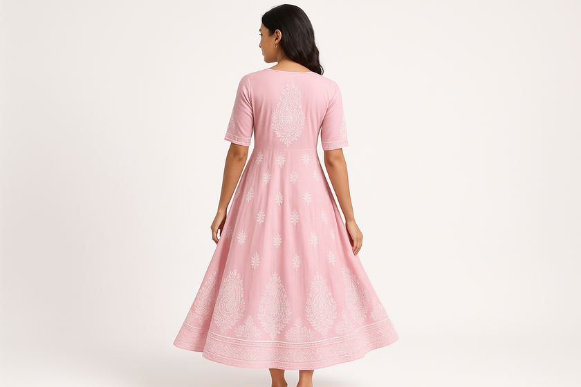 Pink Chikankari Anarkali Kurti