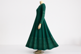 Emerald Green Block Print Floor-Length Kurti with Mirror Work