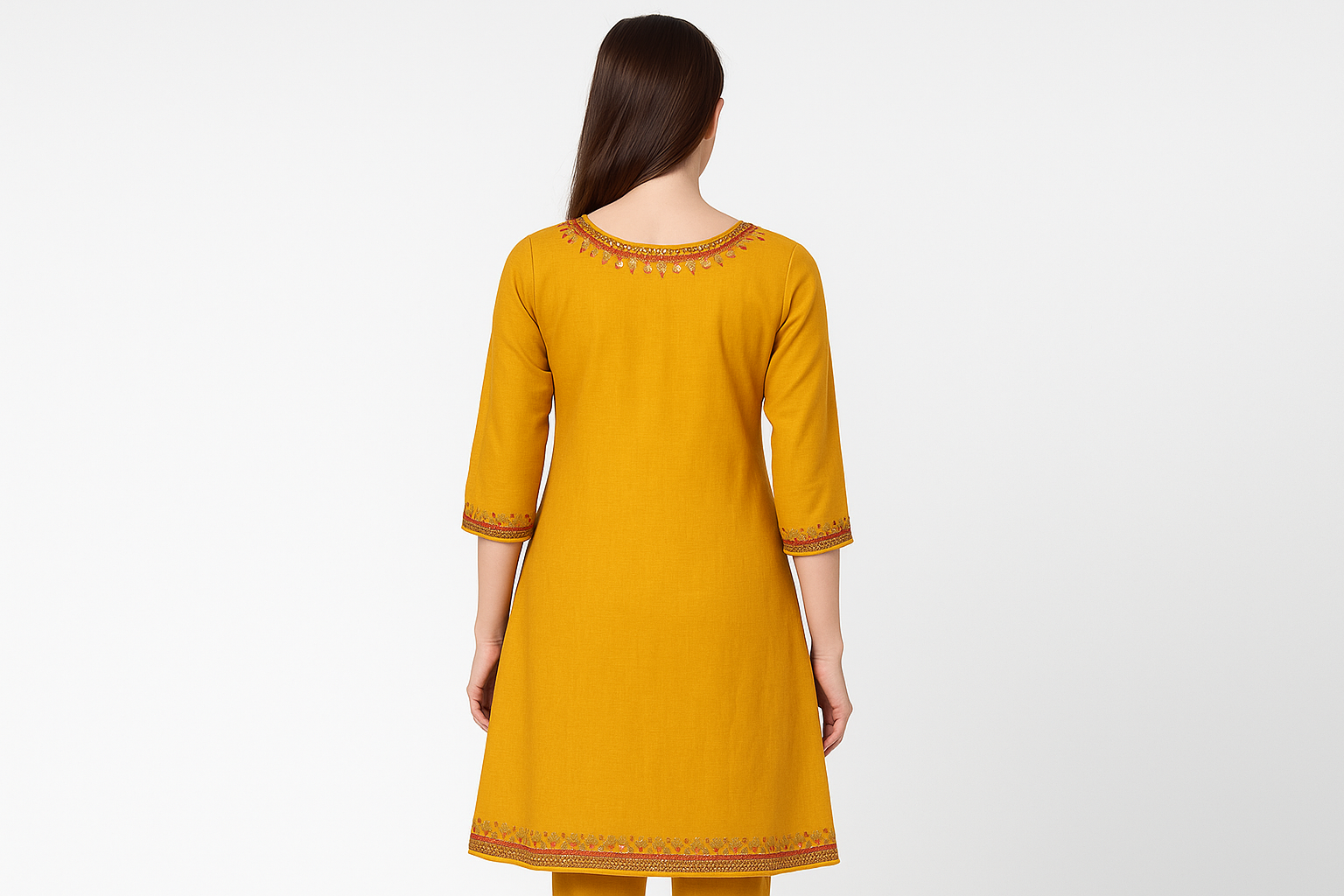Mustard Yellow Embroidered Kurti with Mirror Work