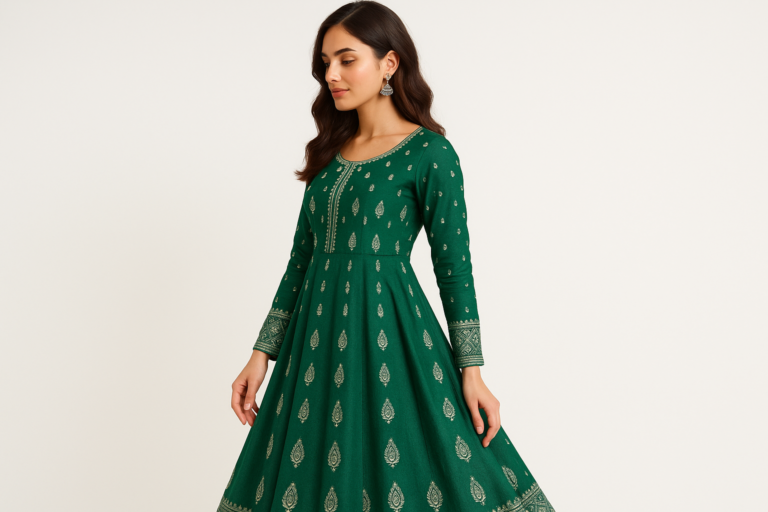 Emerald Green Silver Zari Anarkali Kurti
