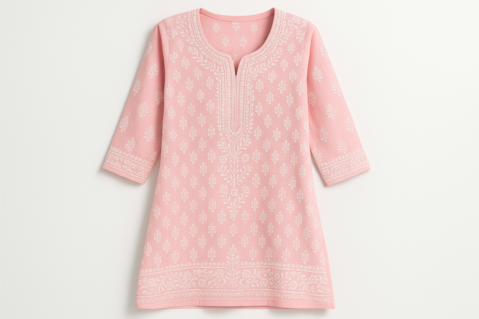 Soft Pink Chikankari Embroidered Kurti - Traditional Lucknowi Work
