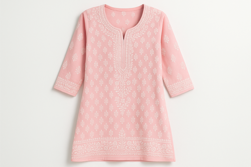 Soft Pink Chikankari Embroidered Kurti - Traditional Lucknowi Work