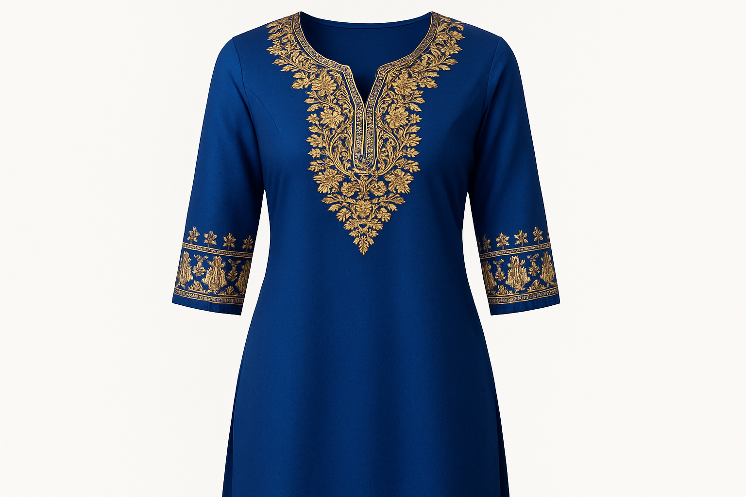 Royal Blue Embroidered Kurti with Golden Thread Work