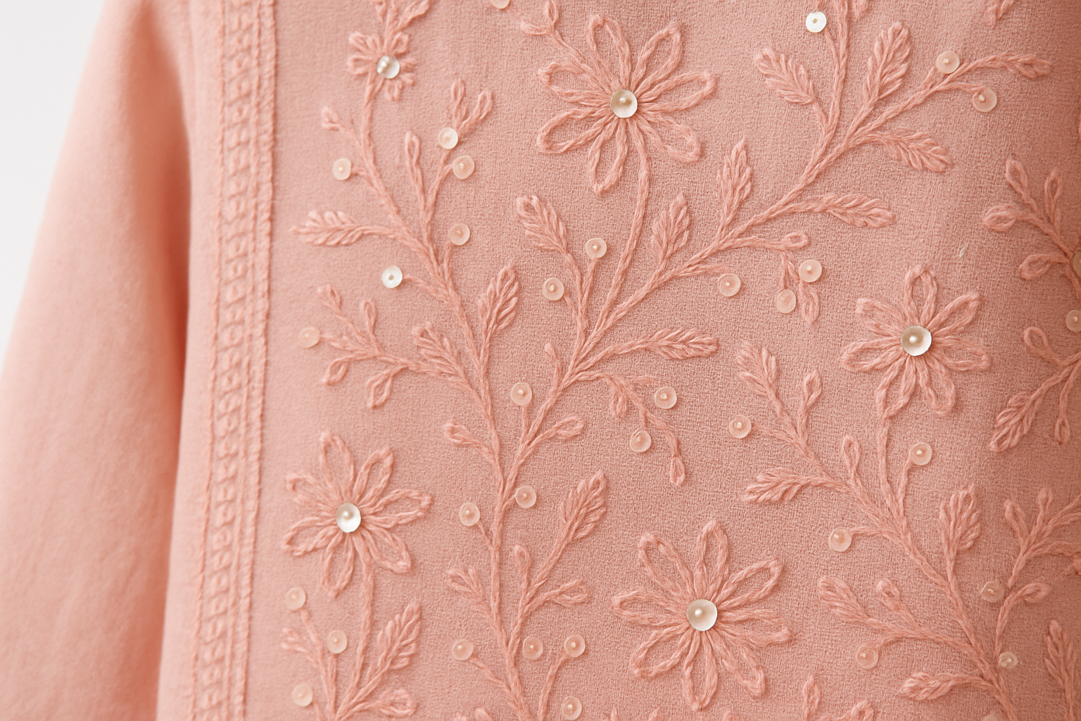 Pastel Pink Thread Work Floor-Length Kurti with Sequins