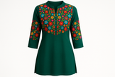 Emerald Green Embroidered Kurti with Multicolor Floral Work