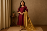Deep Maroon Silk Blend Kurti with Paisley Embroidery