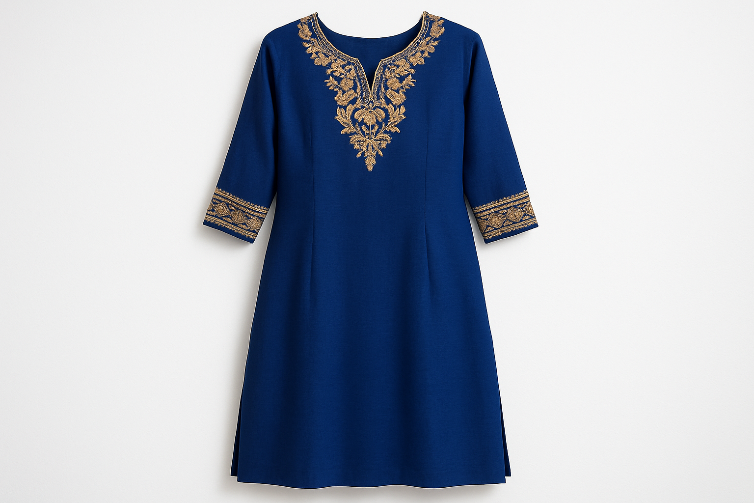 Royal Blue Embroidered Kurti with Golden Thread Work