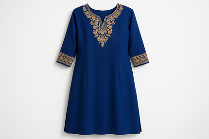 Royal Blue Embroidered Kurti with Golden Thread Work