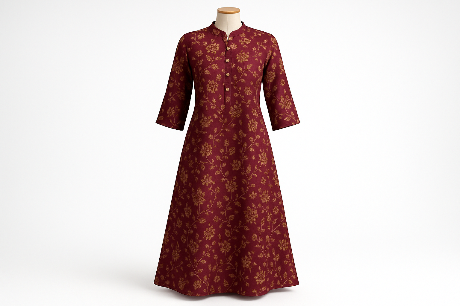 Maroon Floral Print Floor-Length Kurti
