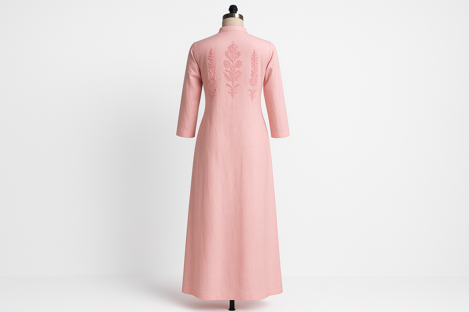 Pastel Pink Thread Work Floor-Length Kurti with Sequins