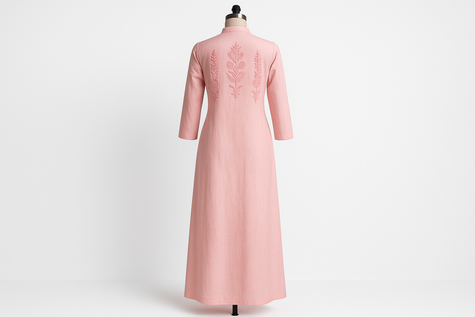 Pastel Pink Thread Work Floor-Length Kurti with Sequins