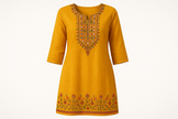 Mustard Yellow Embroidered Kurti with Mirror Work