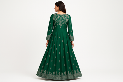 Emerald Green Silver Zari Anarkali Kurti