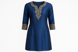 Royal Blue Silk Blend Kurti with Golden Embroidery