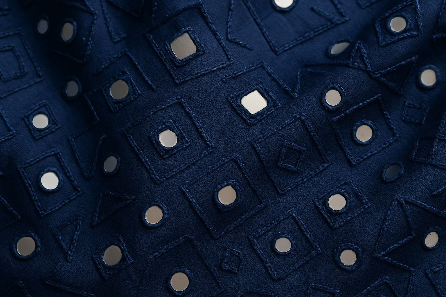 Navy Blue Silk Blend Kurti with Geometric Mirror Work