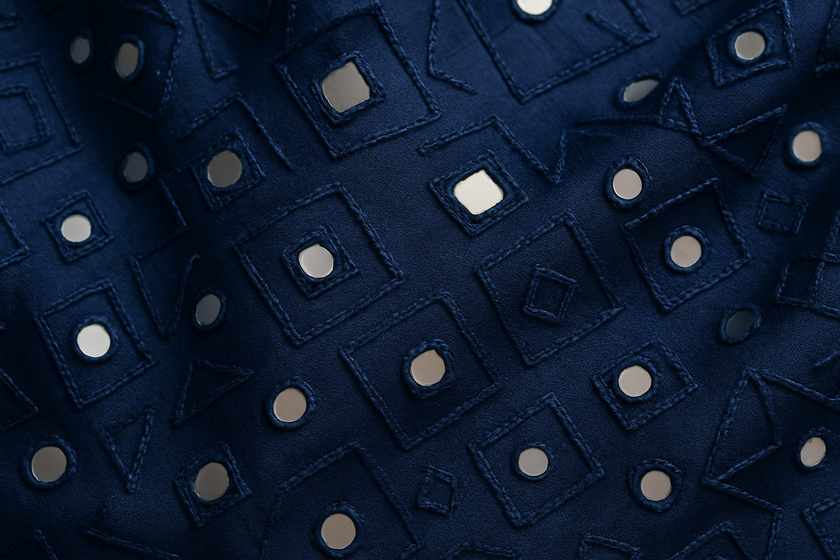 Navy Blue Silk Blend Kurti with Geometric Mirror Work